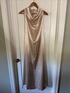 SHEIN Champagne Backless Cowl Neck Maxi Dress